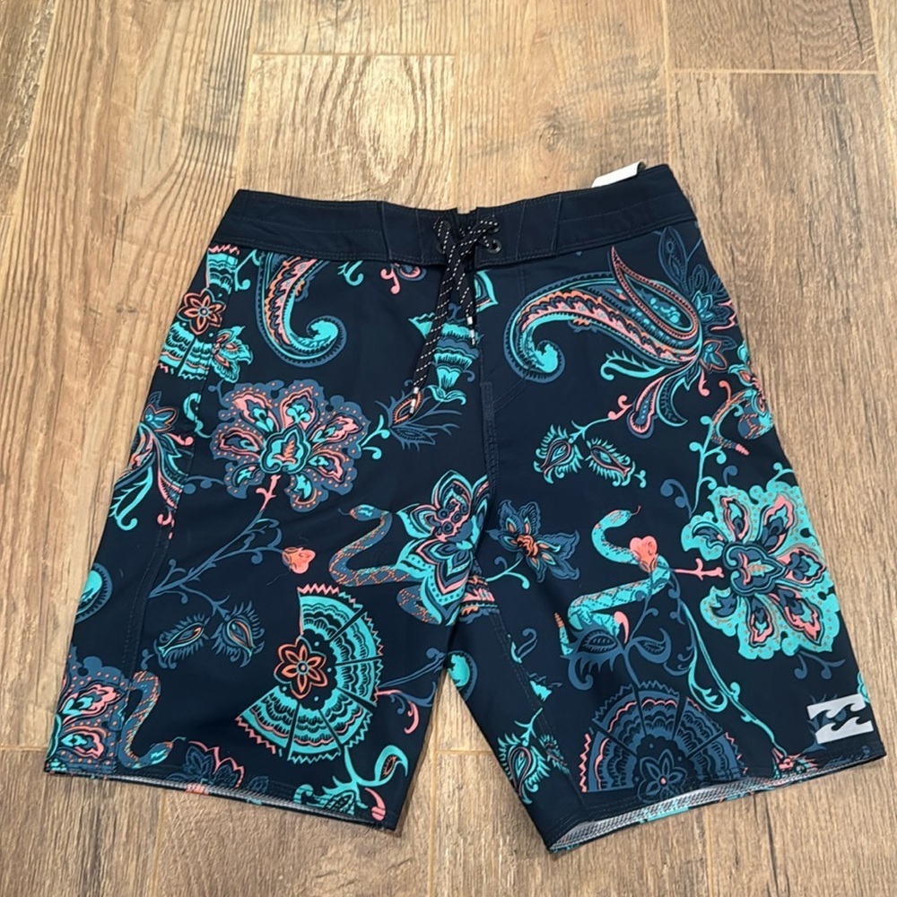 NWT Billabong Boys Blue Designed Swim Trunks Size 24/8
